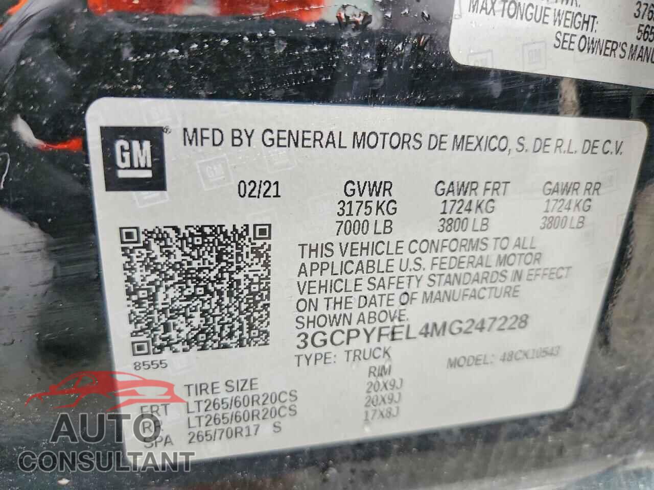 CHEVROLET SILVERADO 2021 - 3GCPYFEL4MG247228