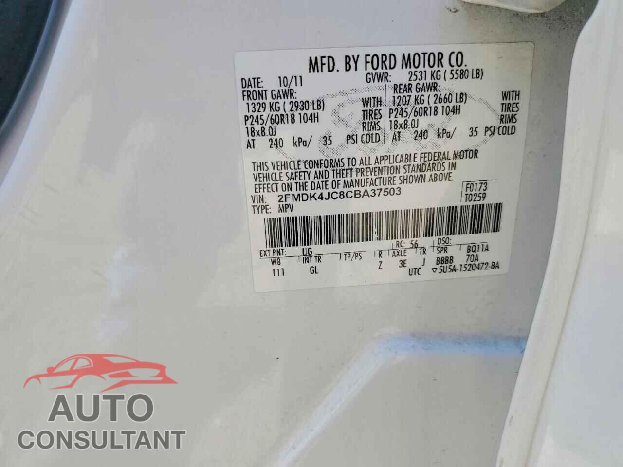 FORD EDGE 2012 - 2FMDK4JC8CBA37503
