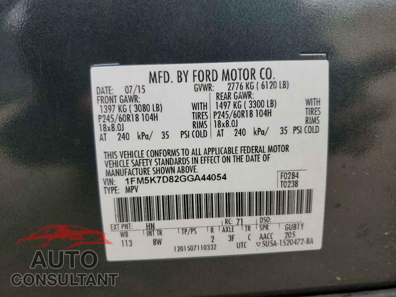 FORD EXPLORER 2016 - 1FM5K7D82GGA44054