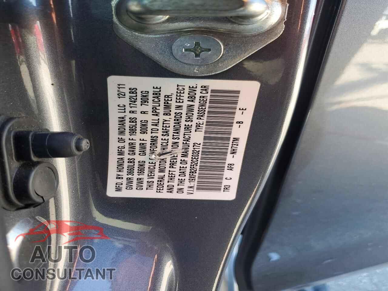 HONDA CIVIC 2012 - 19XFB2F52CE032172
