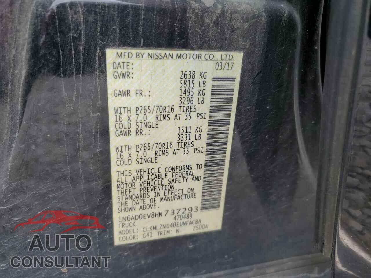 NISSAN FRONTIER 2017 - 1N6AD0EV8HN737293