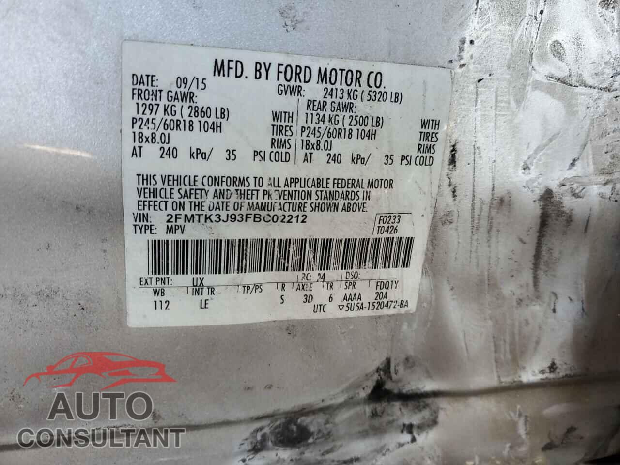 FORD EDGE 2015 - 2FMTK3J93FBC02212