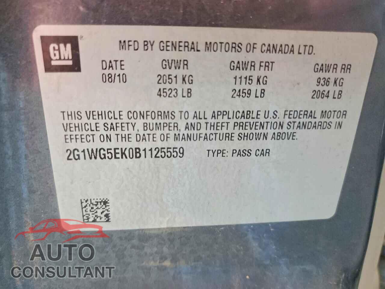 CHEVROLET IMPALA 2011 - 2G1WG5EK0B1125559