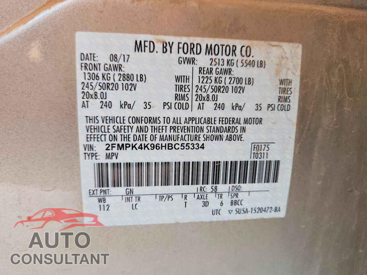 FORD EDGE 2017 - 2FMPK4K96HBC55334