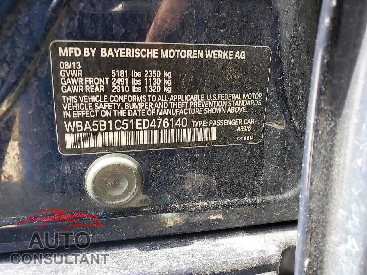 BMW 5 SERIES 2014 - WBA5B1C51ED476140