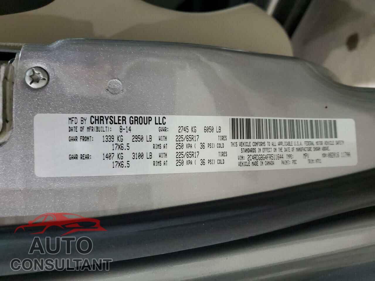 DODGE CARAVAN 2015 - 2C4RDGBG4FR511644