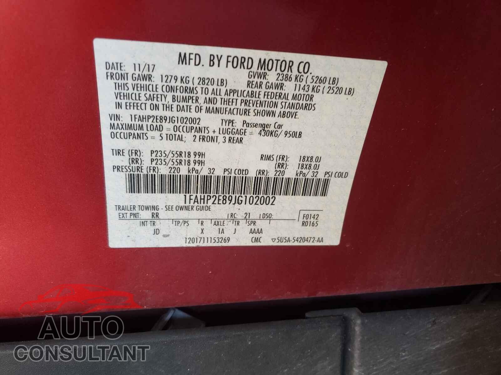 FORD TAURUS 2018 - 1FAHP2E89JG102002