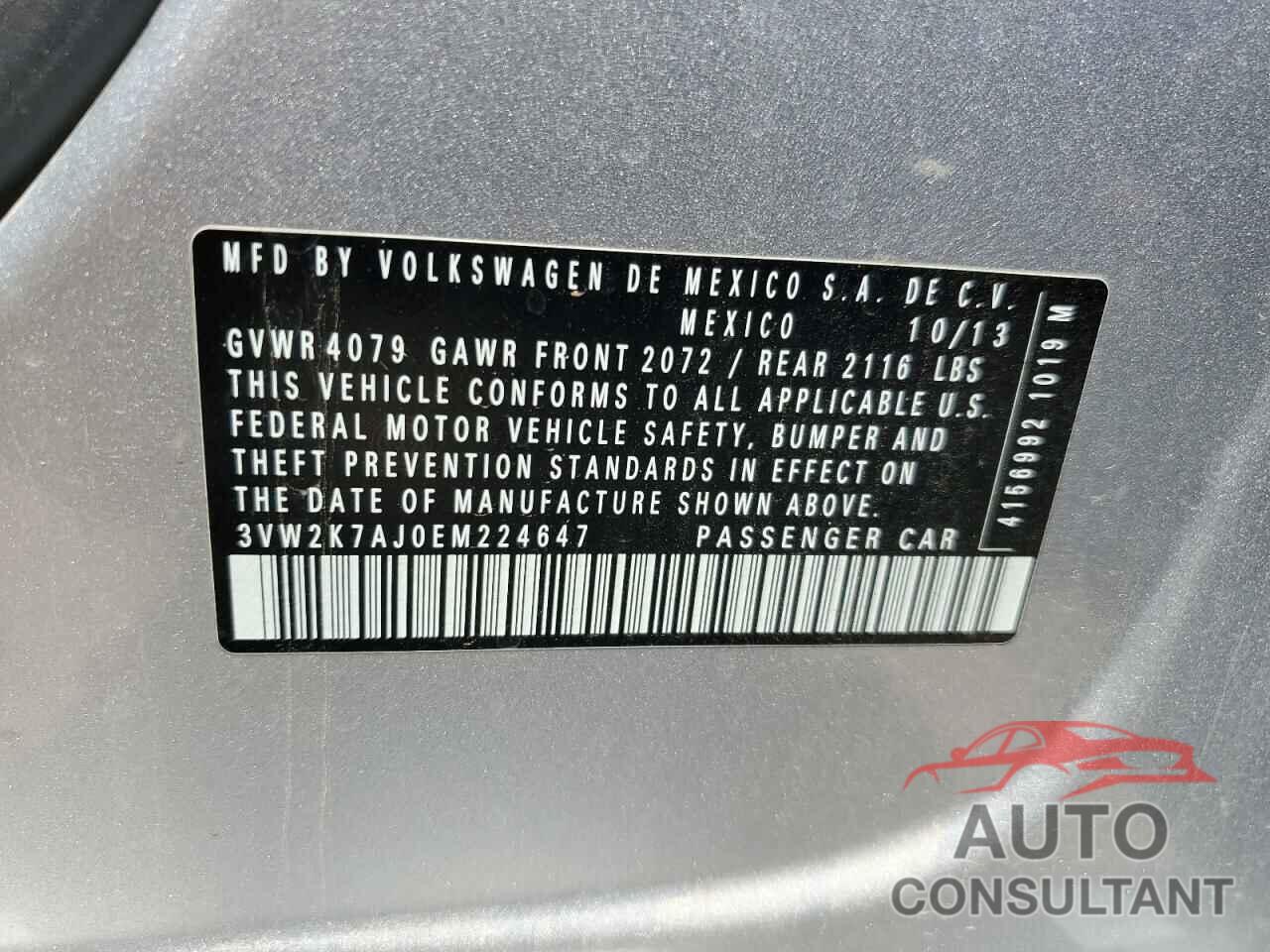 VOLKSWAGEN JETTA 2014 - 3VW2K7AJ0EM224647