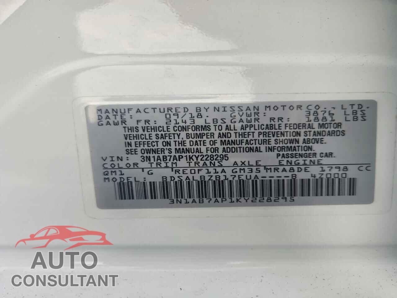 NISSAN SENTRA 2019 - 3N1AB7AP1KY228295