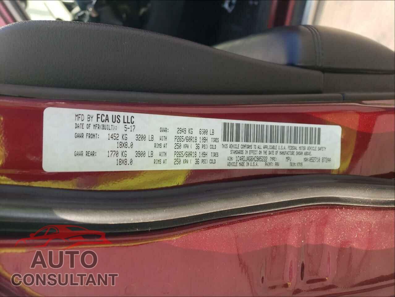 DODGE DURANGO 2017 - 1C4RDJAG6HC905222
