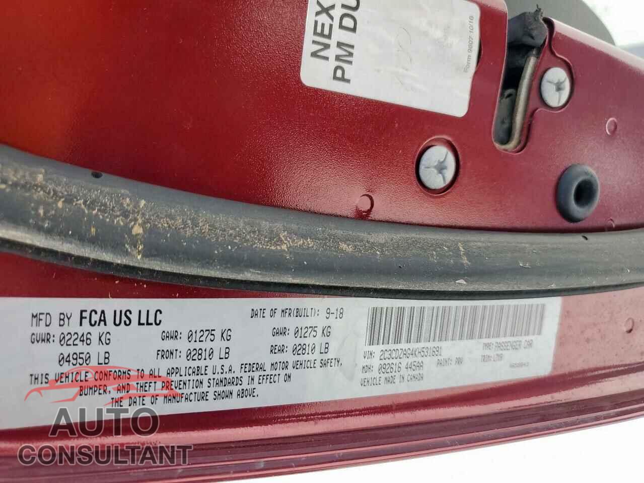 DODGE CHALLENGER 2019 - 2C3CDZAG4KH531691
