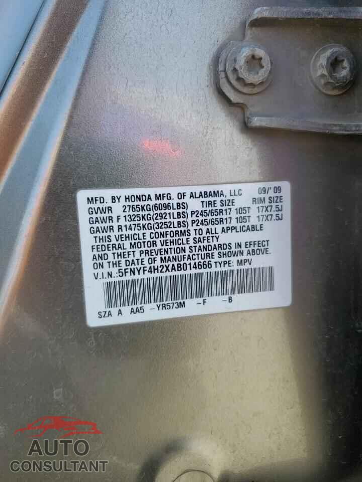 HONDA PILOT 2010 - 5FNYF4H2XAB014666