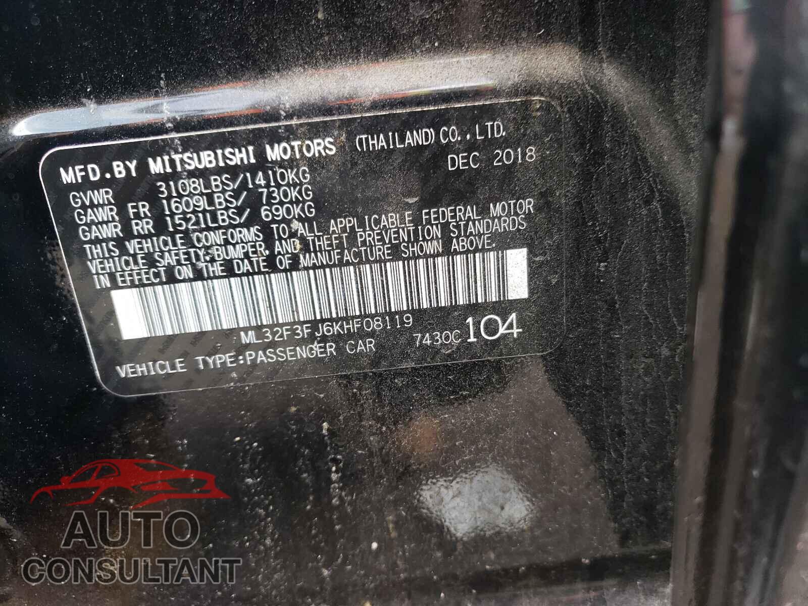 MITSUBISHI MIRAGE 2019 - ML32F3FJ6KHF08119