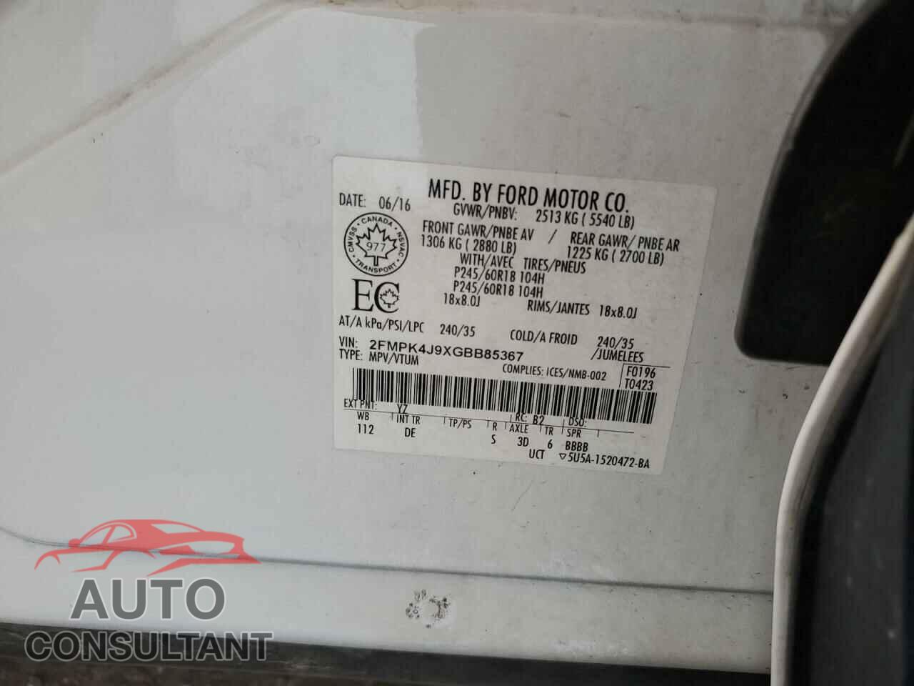 FORD EDGE 2016 - 2FMPK4J9XGBB85367