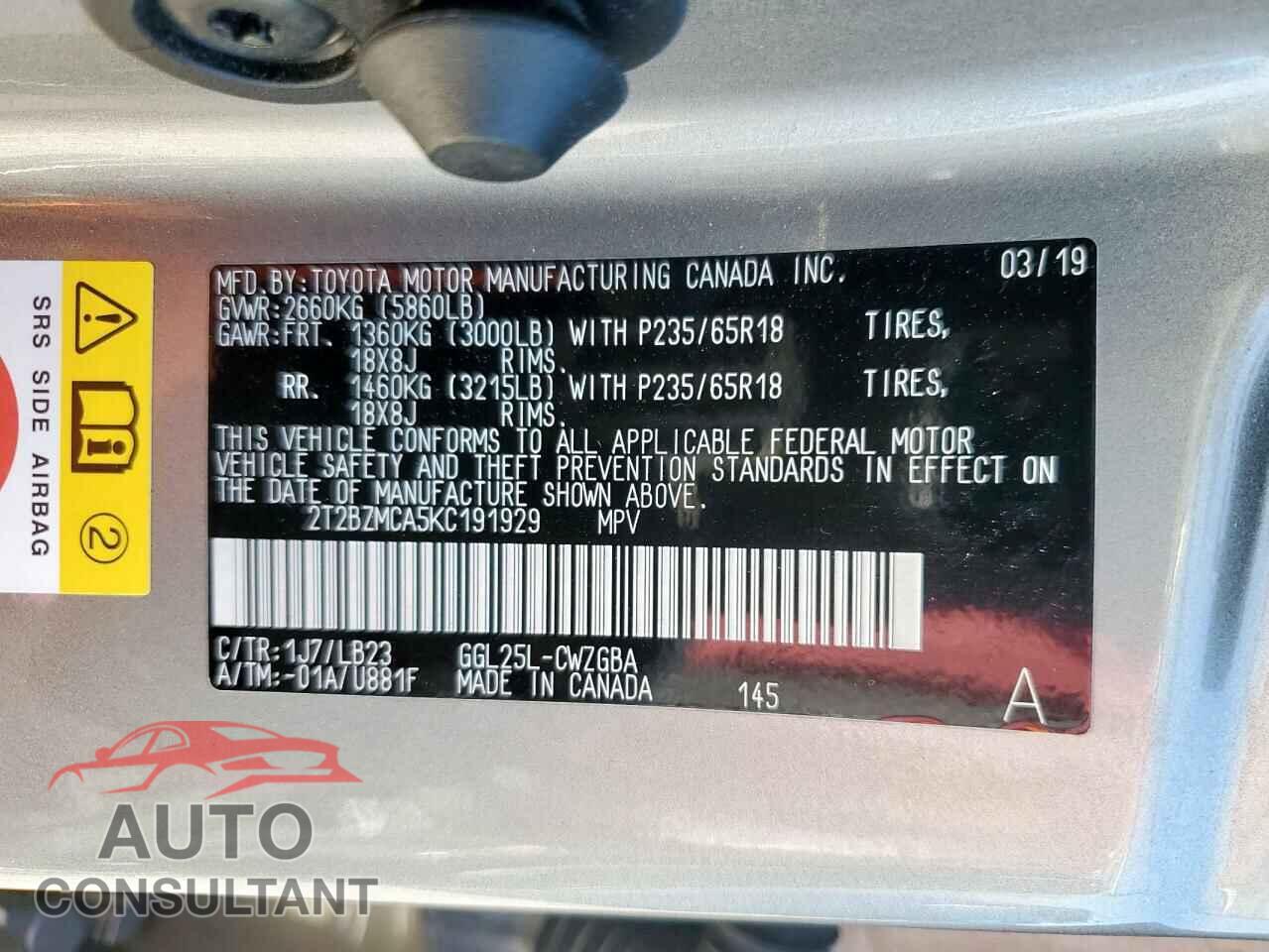 LEXUS RX350 2019 - 2T2BZMCA5KC191929