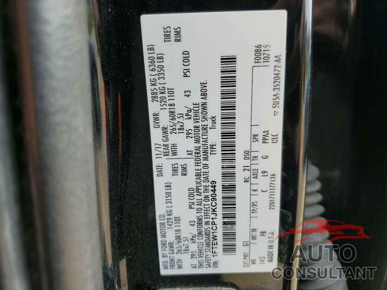 FORD F-150 2018 - 1FTEW1CP1JKC90449