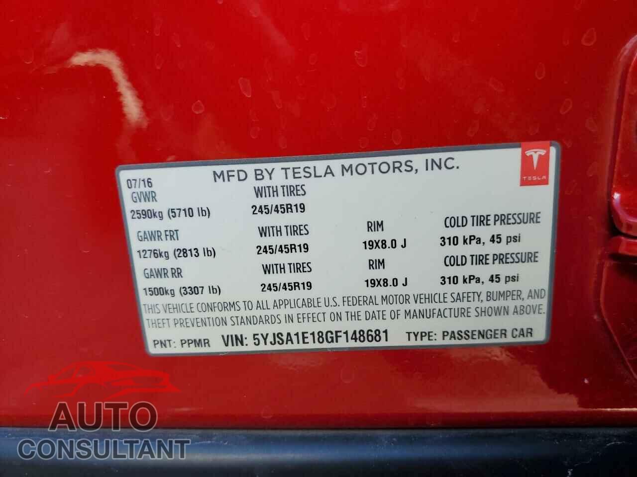 TESLA MODEL S 2016 - 5YJSA1E18GF148681