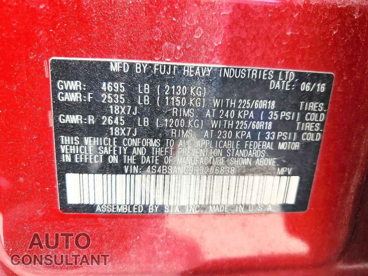 SUBARU OUTBACK 2017 - 4S4BSANC9H3206838