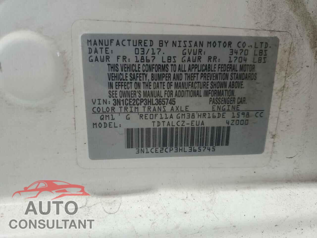 NISSAN VERSA 2017 - 3N1CE2CP3HL365745