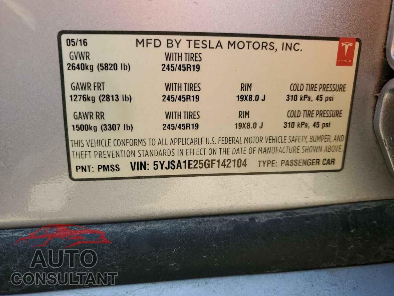 TESLA MODEL S 2016 - 5YJSA1E25GF142104