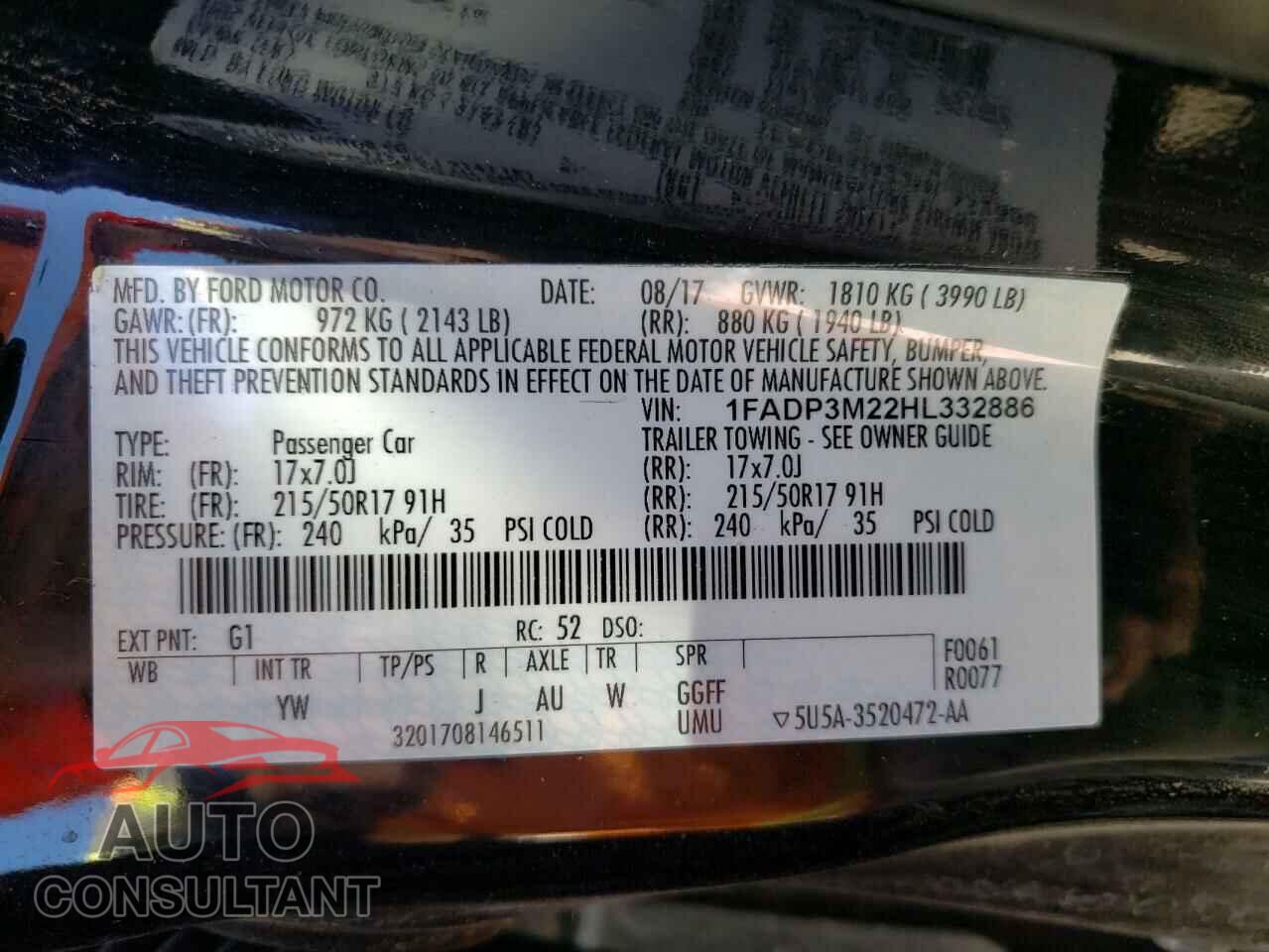 FORD FOCUS 2017 - 1FADP3M22HL332886