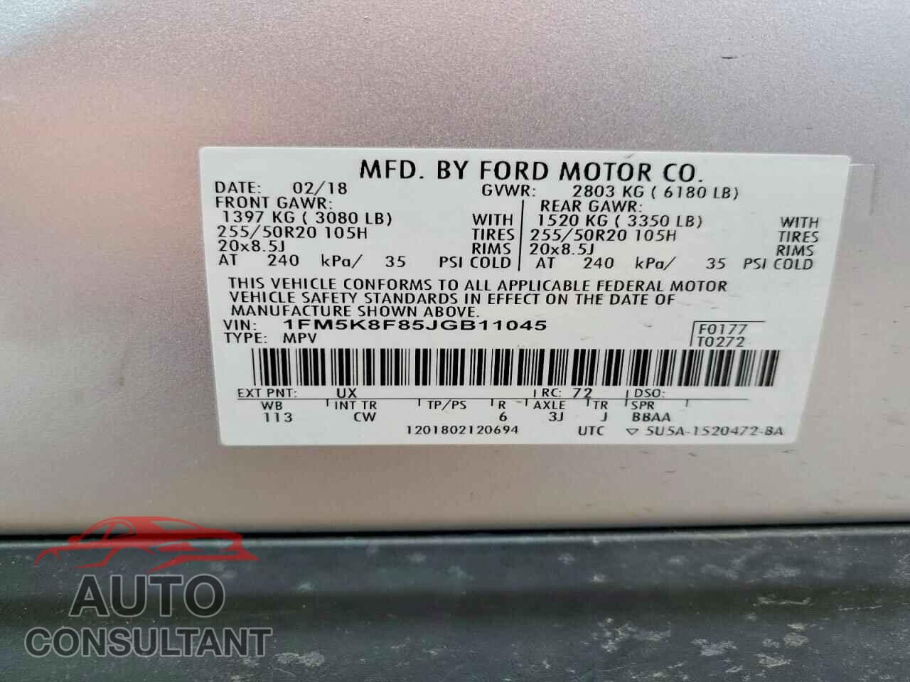 FORD EXPLORER 2018 - 1FM5K8F85JGB11045