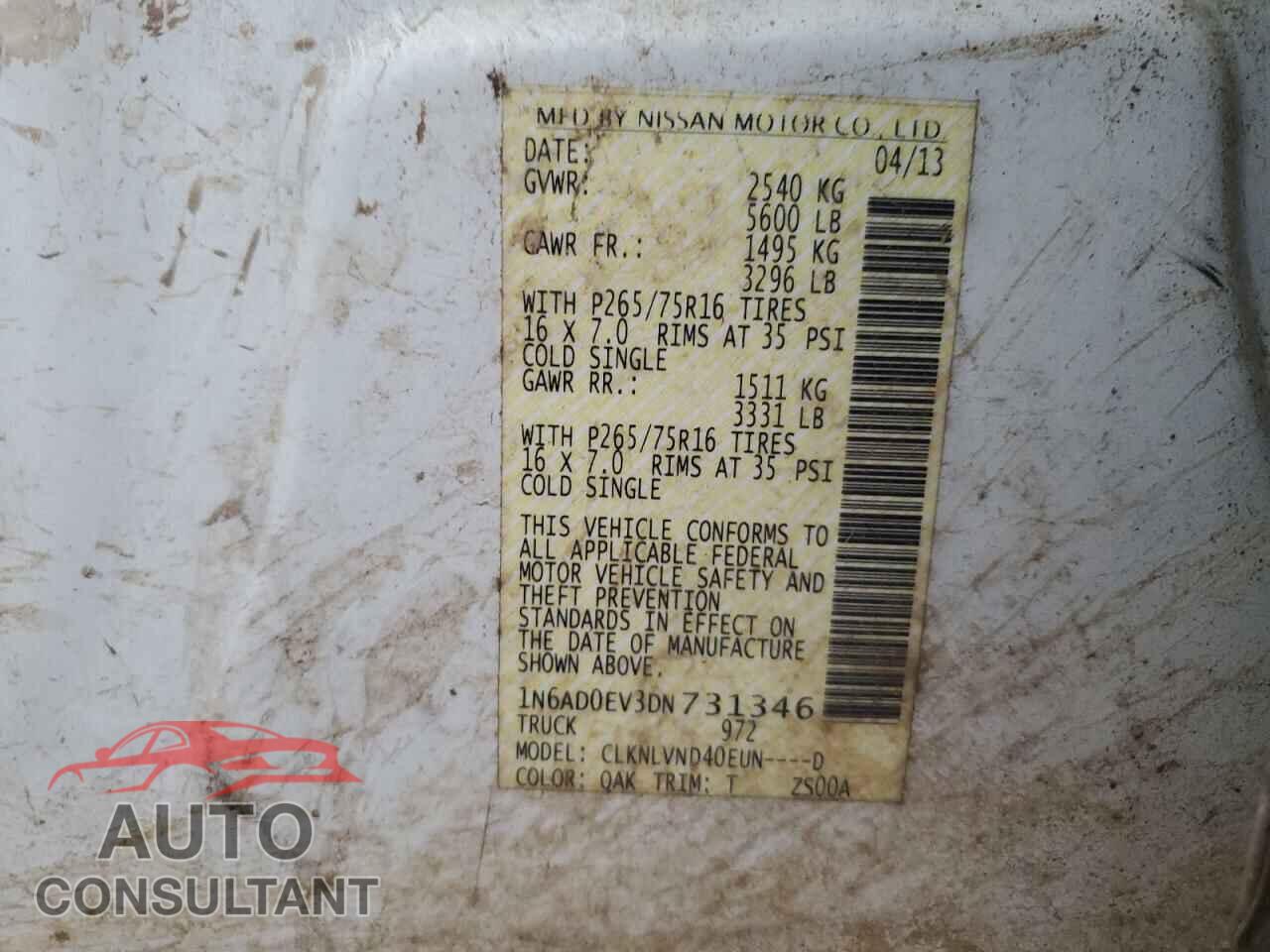 NISSAN FRONTIER 2013 - 1N6AD0EV3DN731346