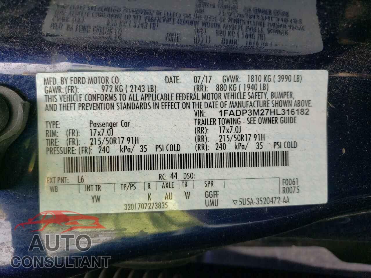 FORD FOCUS 2017 - 1FADP3M27HL316182