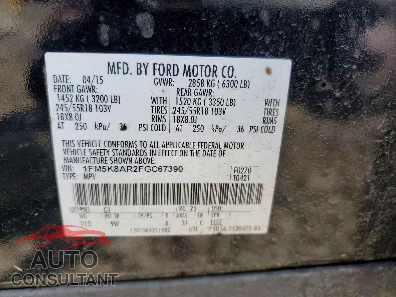 FORD EXPLORER 2015 - 1FM5K8AR2FGC67390