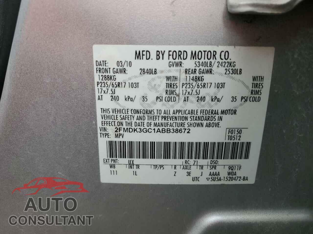 FORD EDGE 2010 - 2FMDK3GC1ABB38672