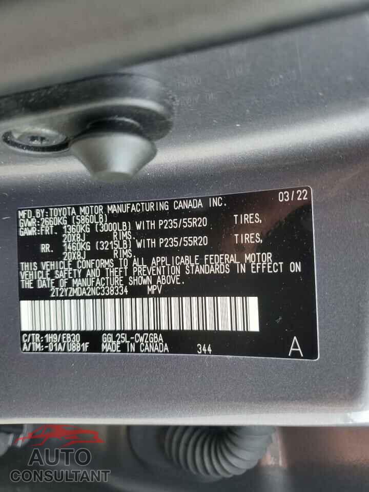 LEXUS RX350 2022 - 2T2YZMDA2NC338334