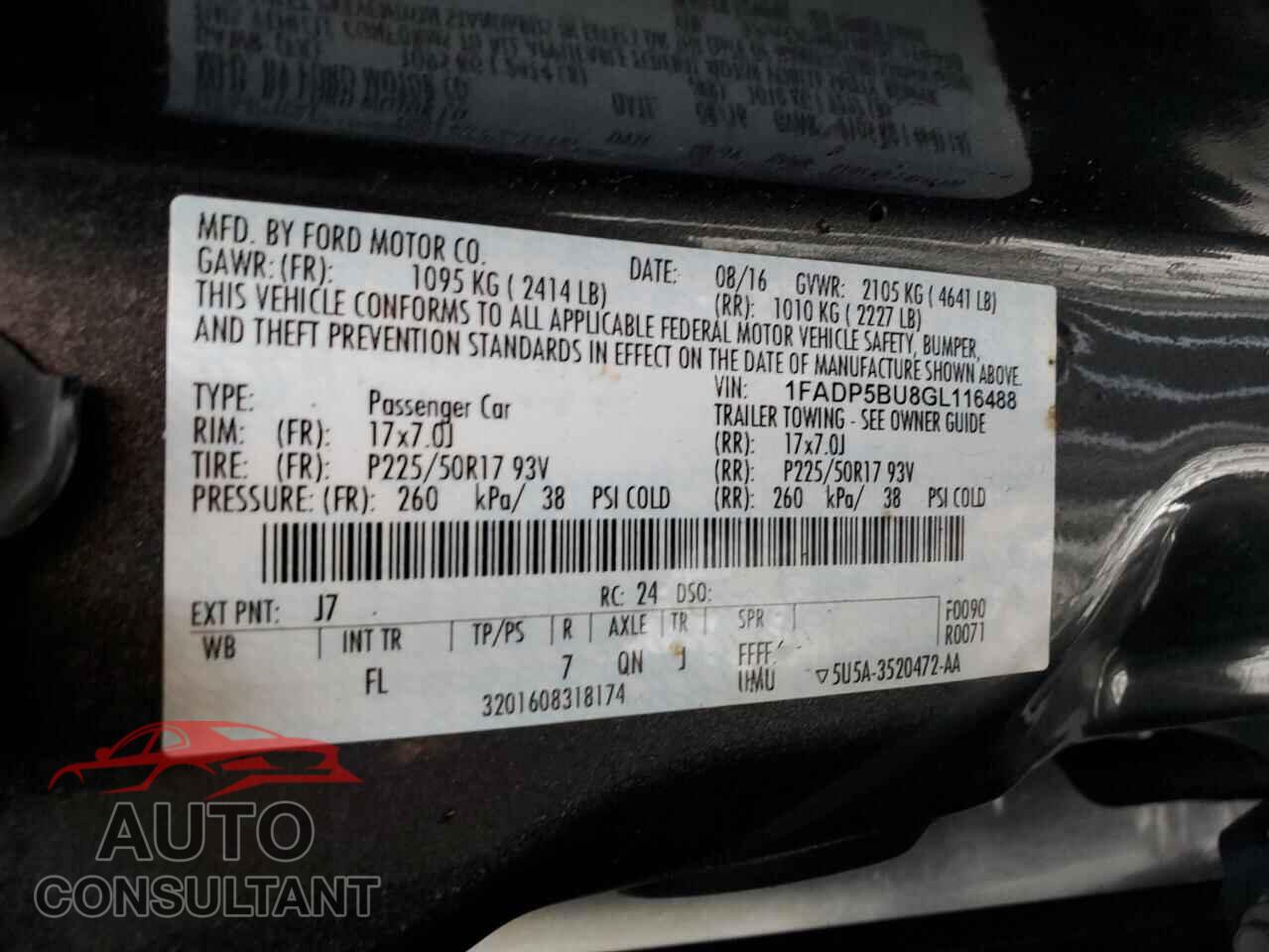 FORD CMAX 2016 - 1FADP5BU8GL116488