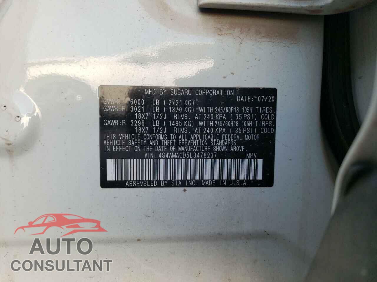 SUBARU ASCENT 2020 - 4S4WMACD5L3478237