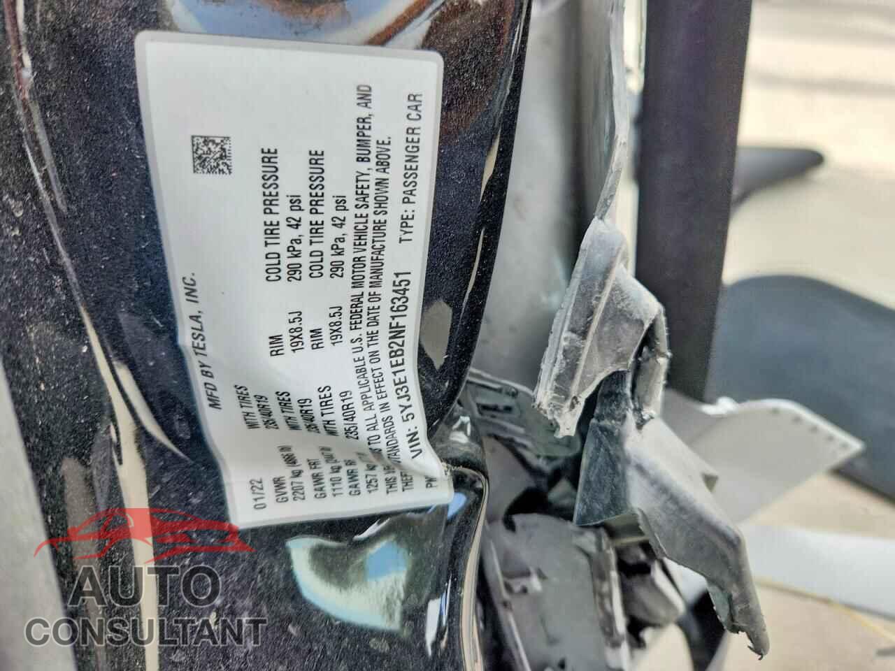 TESLA MODEL 3 2022 - 5YJ3E1EB2NF163451