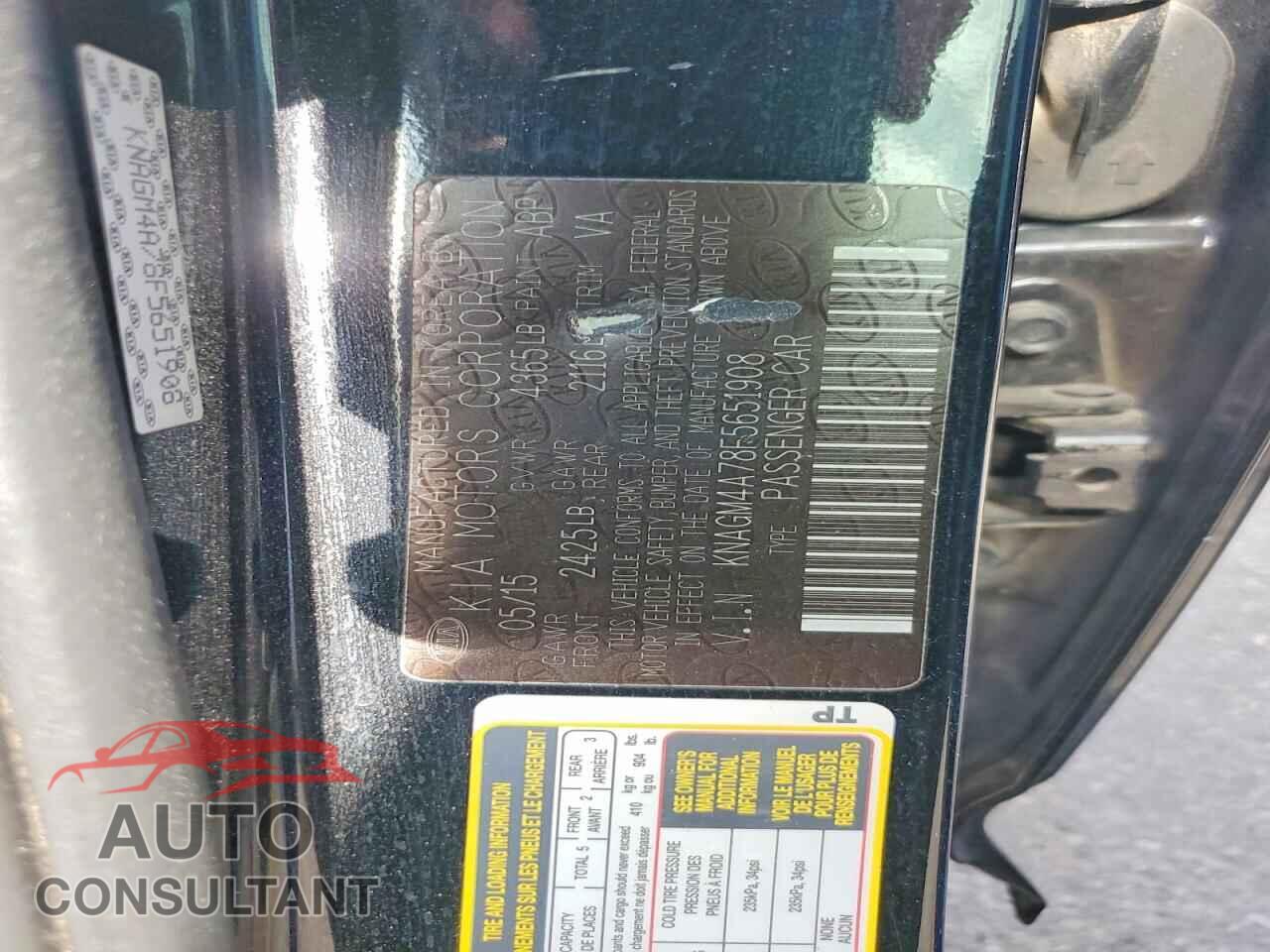 KIA OPTIMA 2015 - KNAGM4A78F5651908