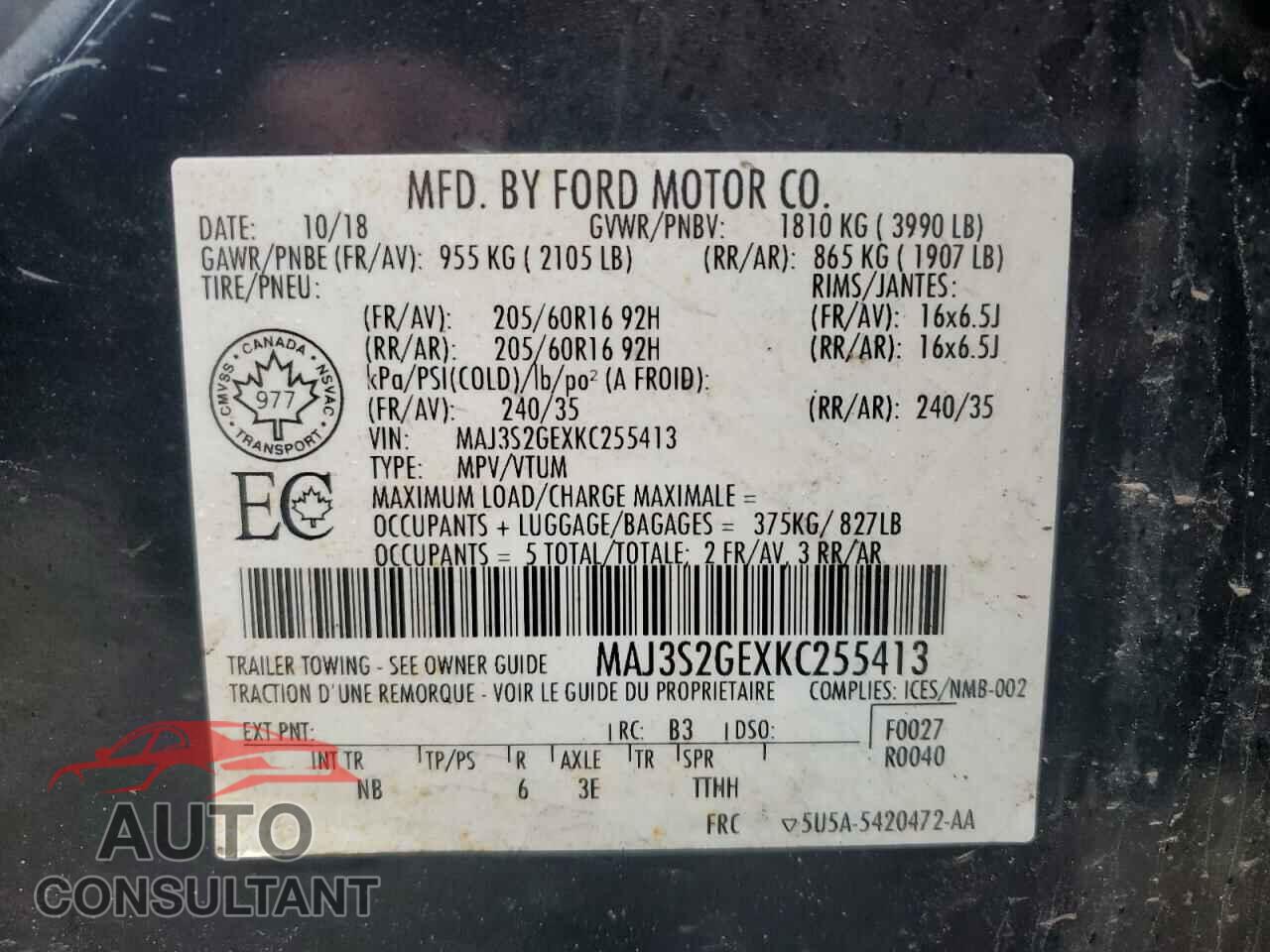 FORD ECOSPORT 2019 - MAJ3S2GEXKC255413