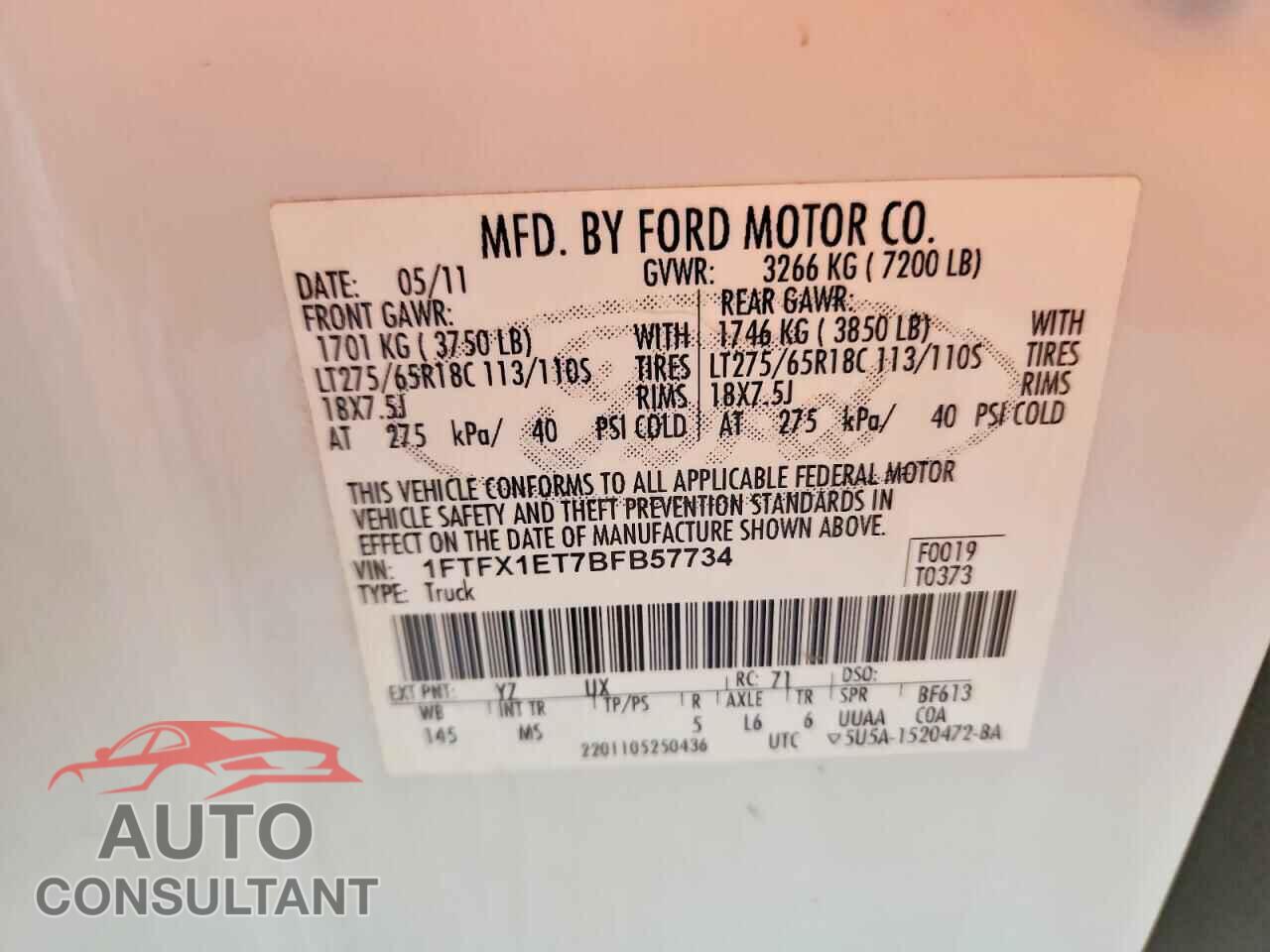 FORD F150 2011 - 1FTFX1ET7BFB57734
