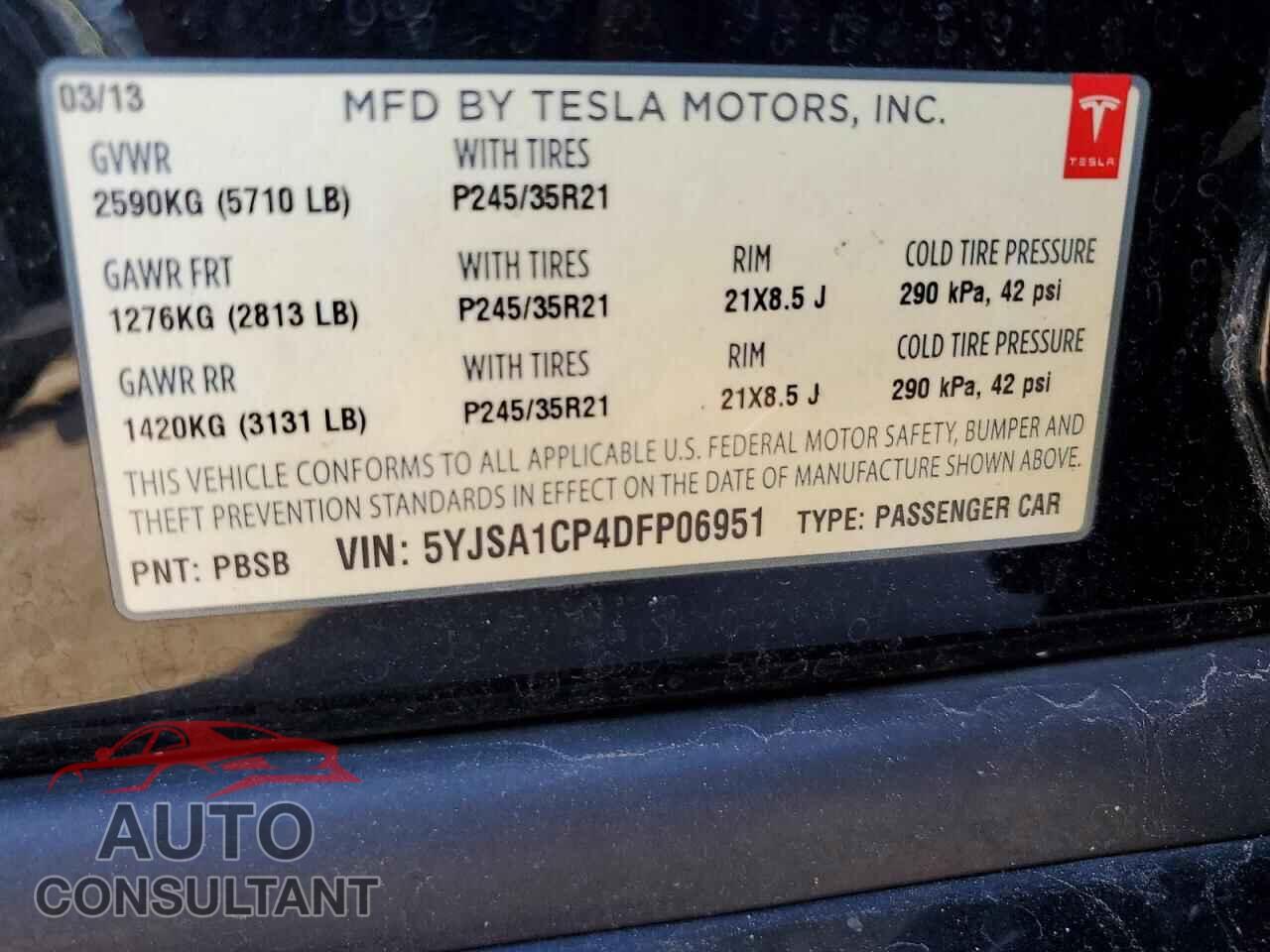 TESLA MODEL S 2013 - 5YJSA1CP4DFP06951