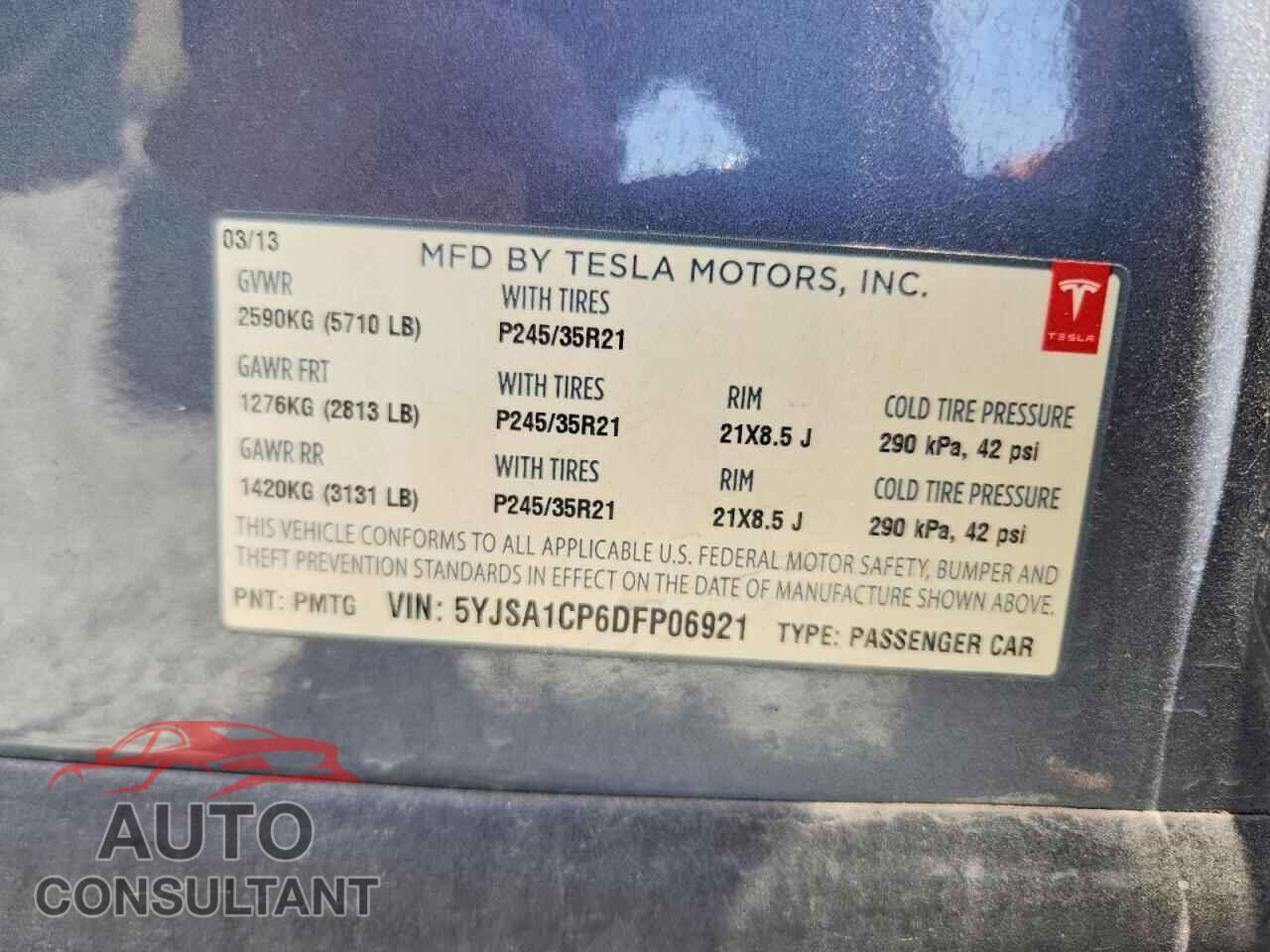 TESLA MODEL S 2013 - 5YJSA1CP6DFP06921