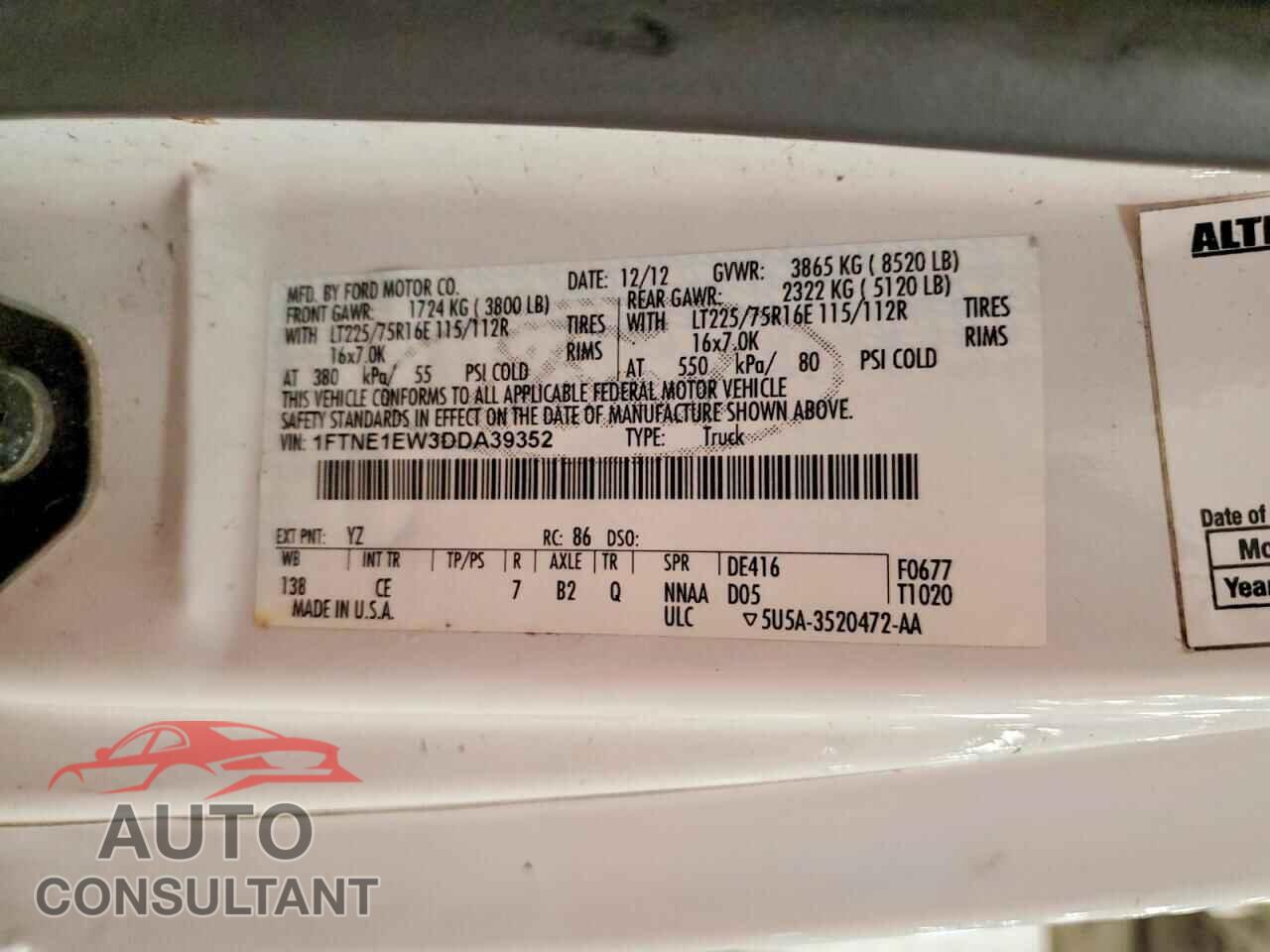 FORD ECONOLINE 2013 - 1FTNE1EW3DDA39352