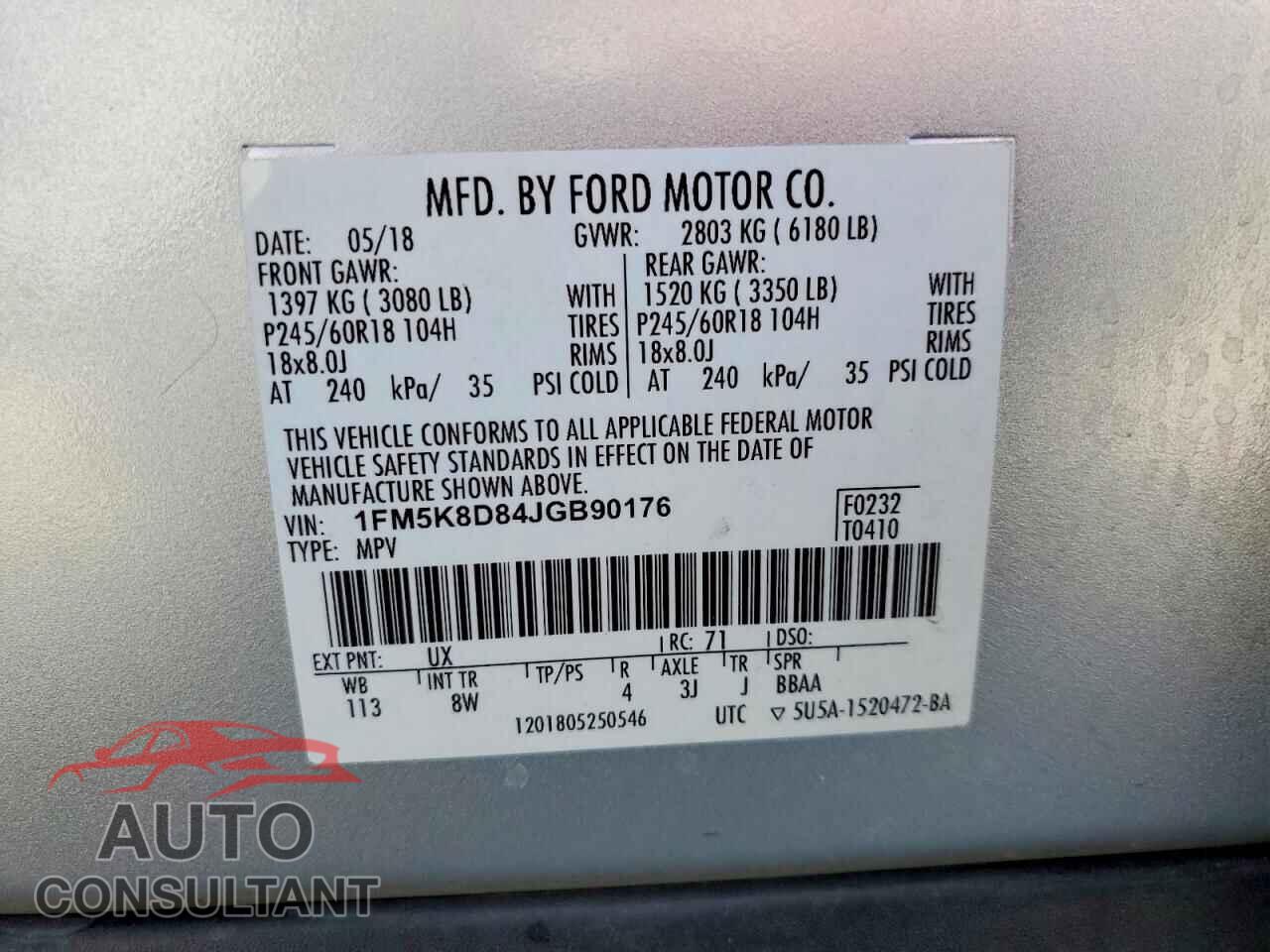 FORD EXPLORER 2018 - 1FM5K8D84JGB90176
