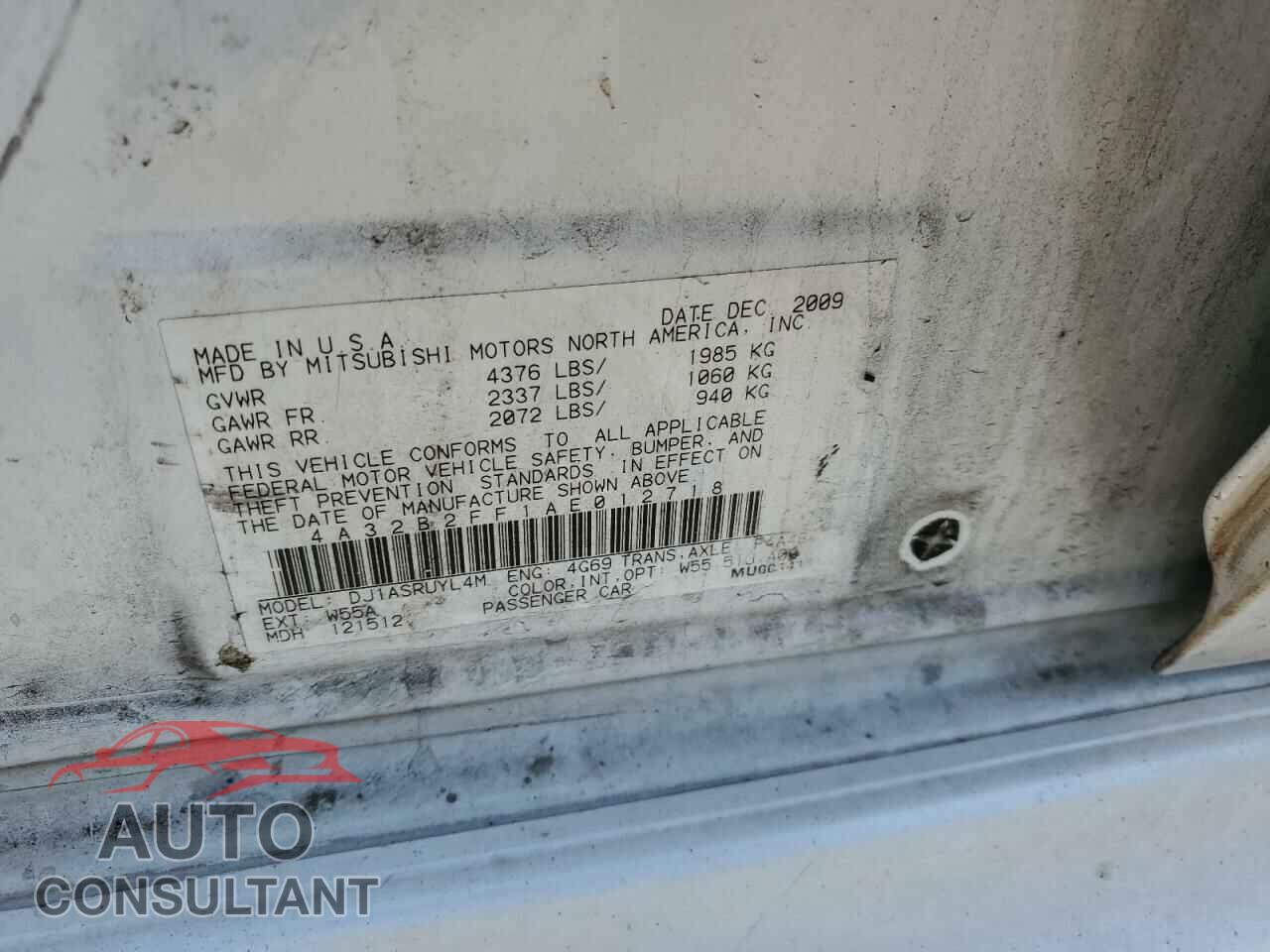 MITSUBISHI GALANT 2010 - 4A32B2FF1AE012718