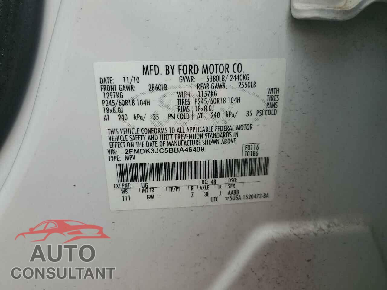 FORD EDGE 2011 - 2FMDK3JC5BBA46409