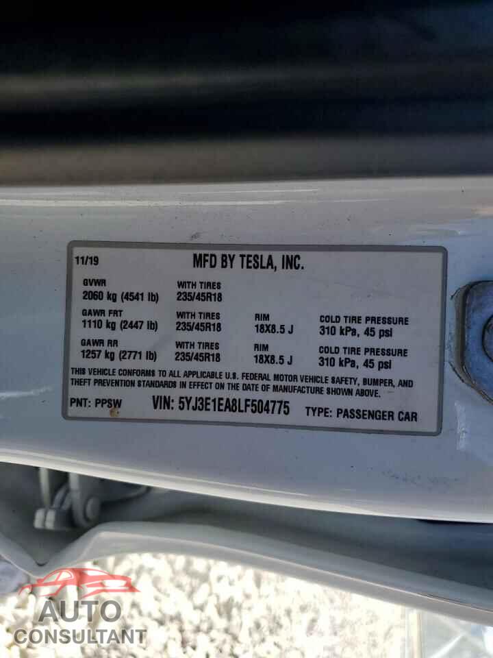 TESLA MODEL 3 2020 - 5YJ3E1EA8LF504775