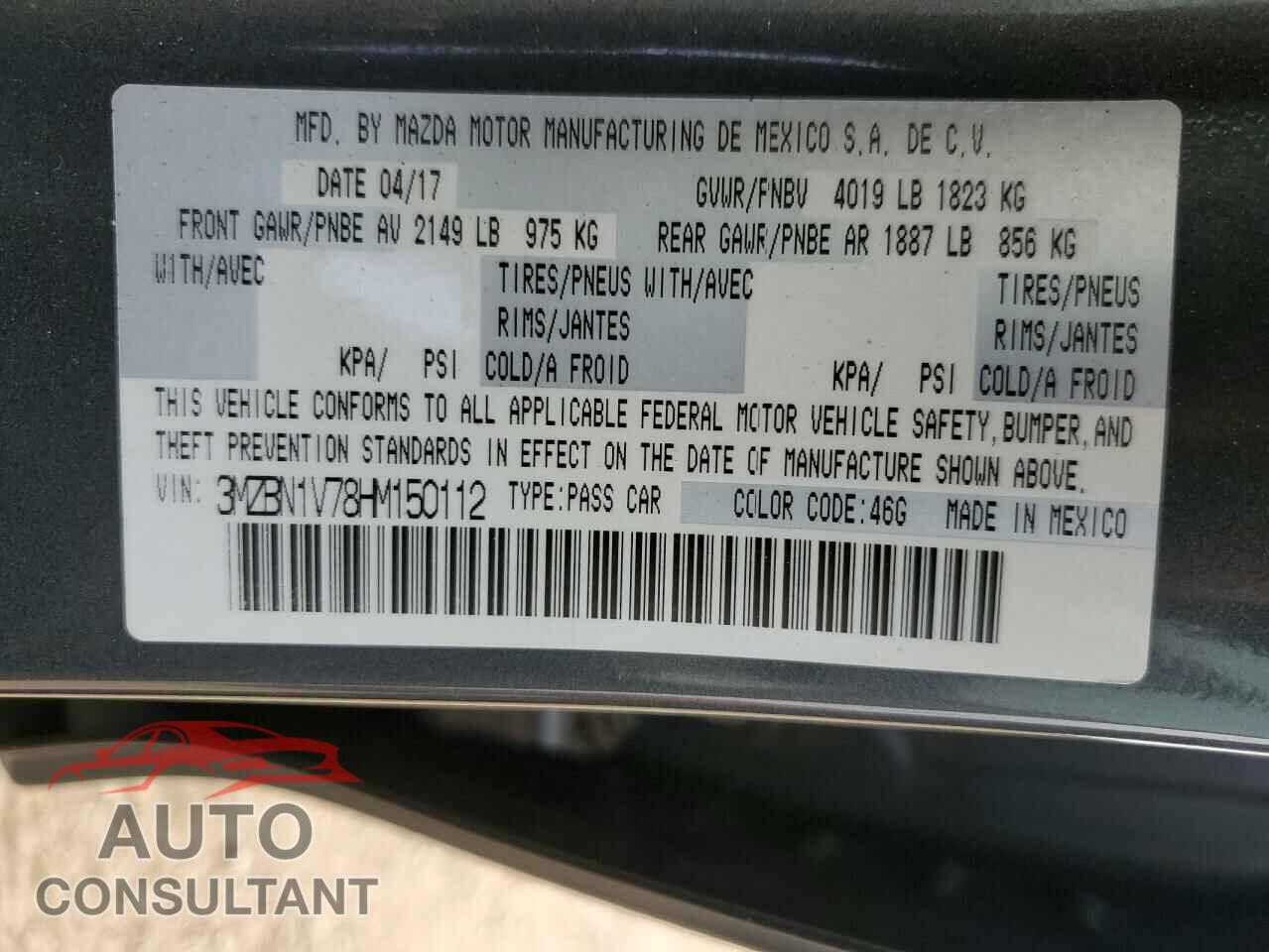 MAZDA 3 2017 - 3MZBN1V78HM150112