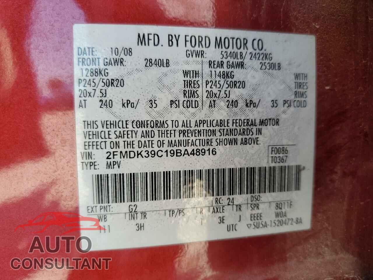 FORD EDGE 2009 - 2FMDK39C19BA48916