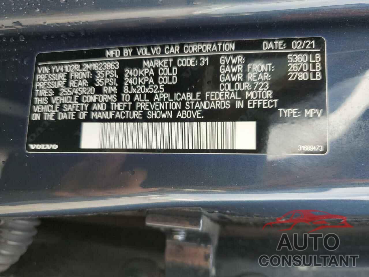 VOLVO XC60 2021 - YV4102RL2M1823863
