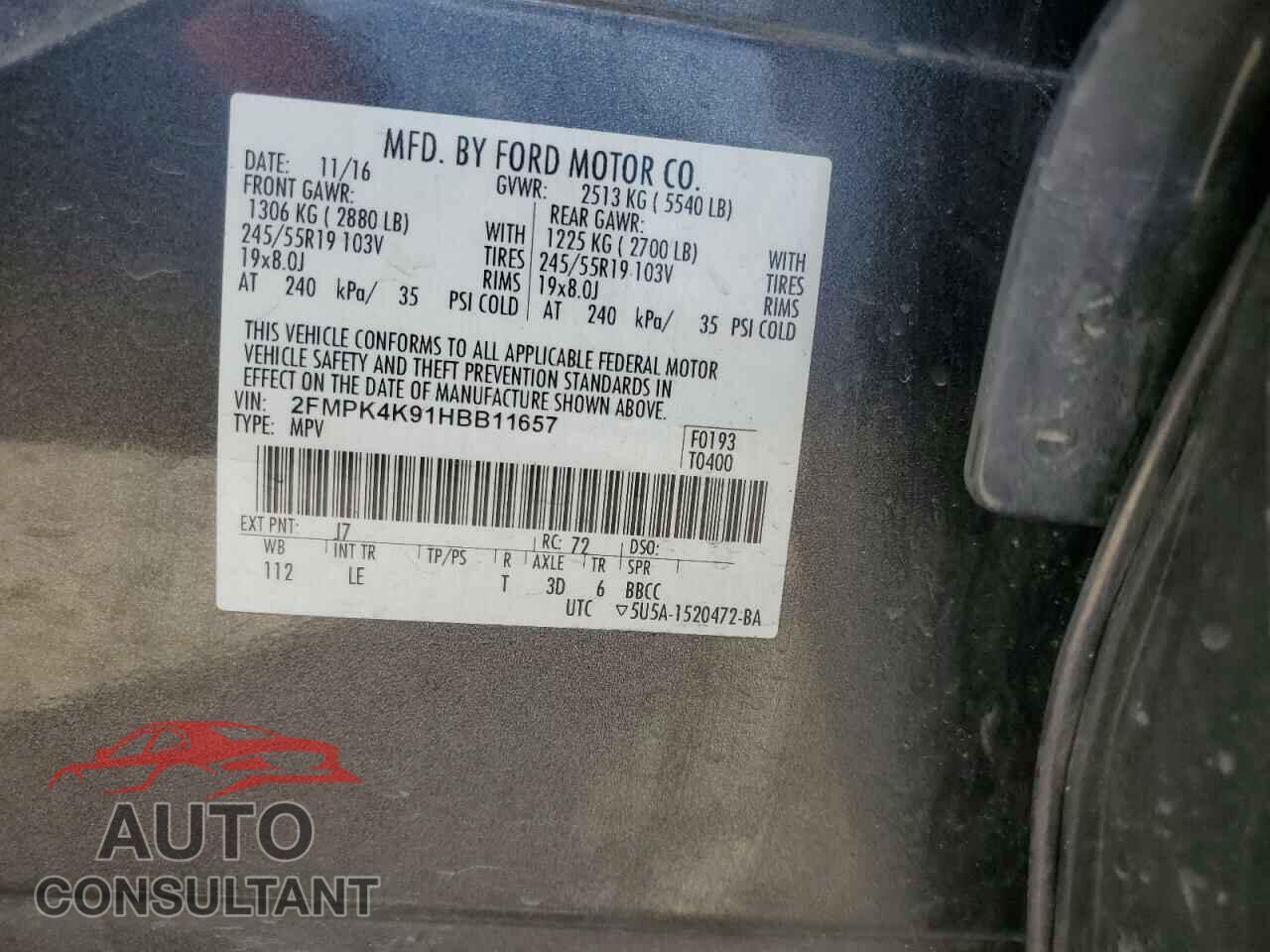 FORD EDGE 2017 - 2FMPK4K91HBB11657