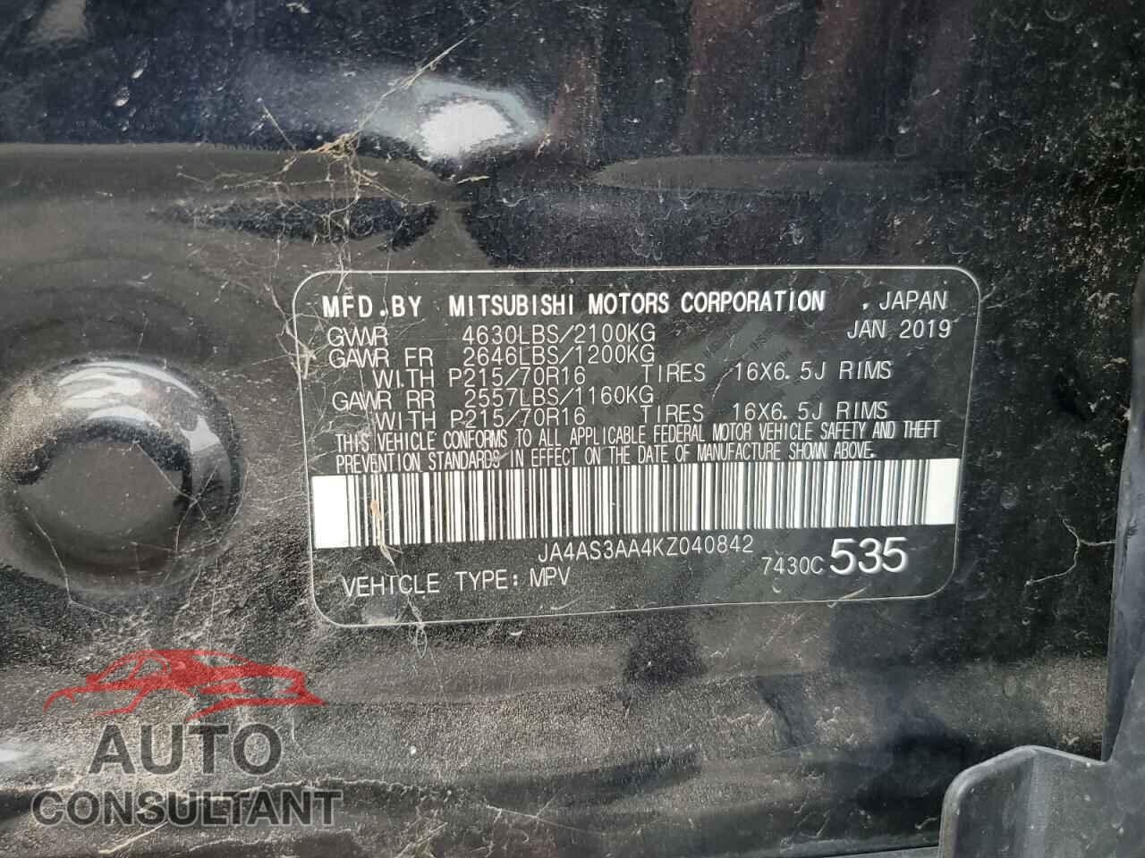MITSUBISHI ECLIPSE 2019 - JA4AS3AA4KZ040842