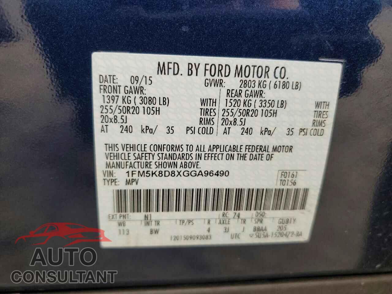 FORD EXPLORER 2016 - 1FM5K8D8XGGA96490